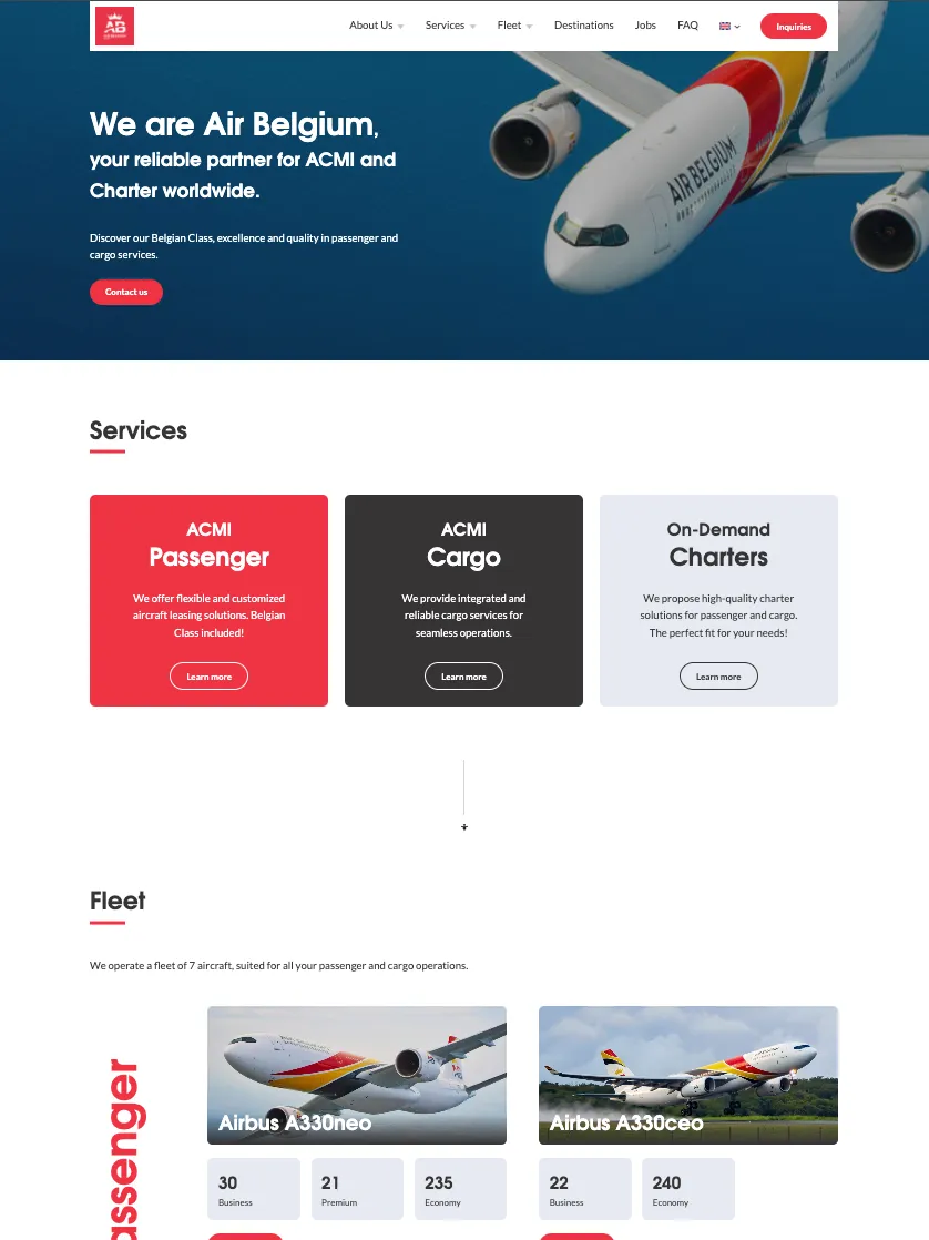 Air Belgium site WordPress par Entity Factory